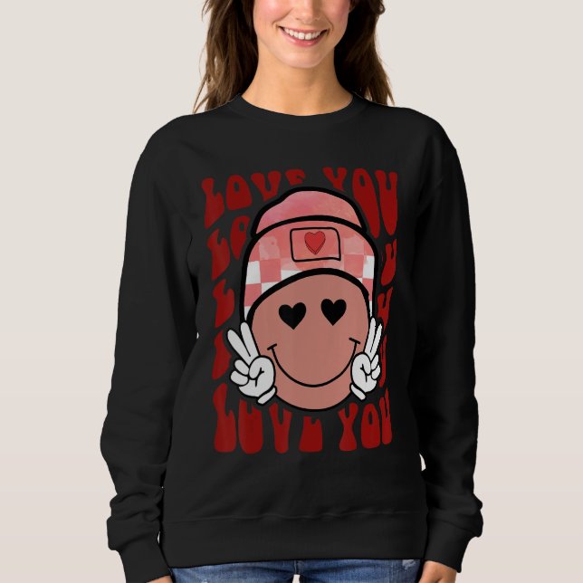 Sweatshirt Retro Groovy Love You Smile Face Cute Valentine (Devant)