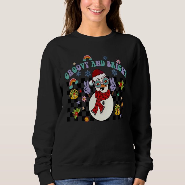 Sweatshirt Retro Groovy Santa Hat Snowman  Christmas (Devant)