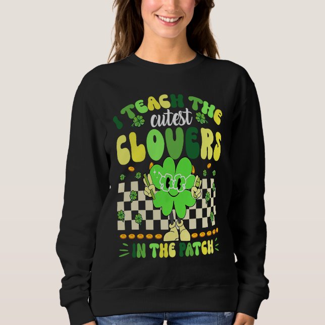 Sweatshirt Retro Groovy Teacher  St Patricks Day Shamrock (Devant)