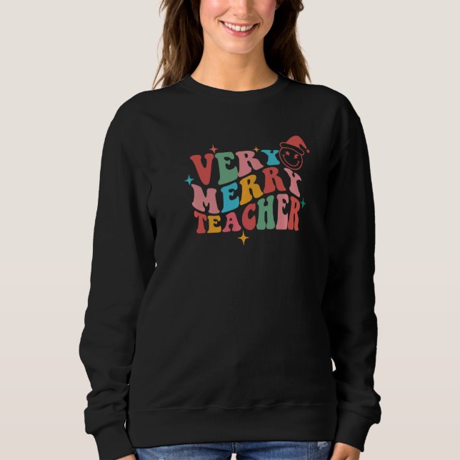 Sweatshirt Rétro Groovy Very Merry Teacher Smile Face Christm (Devant)
