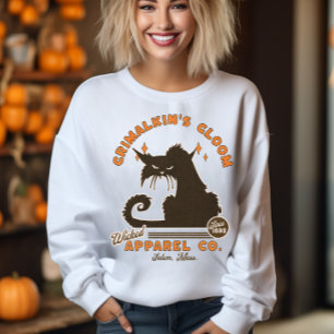 Sweatshirt Retro Halloween Chat Grimalkin Orange Noir