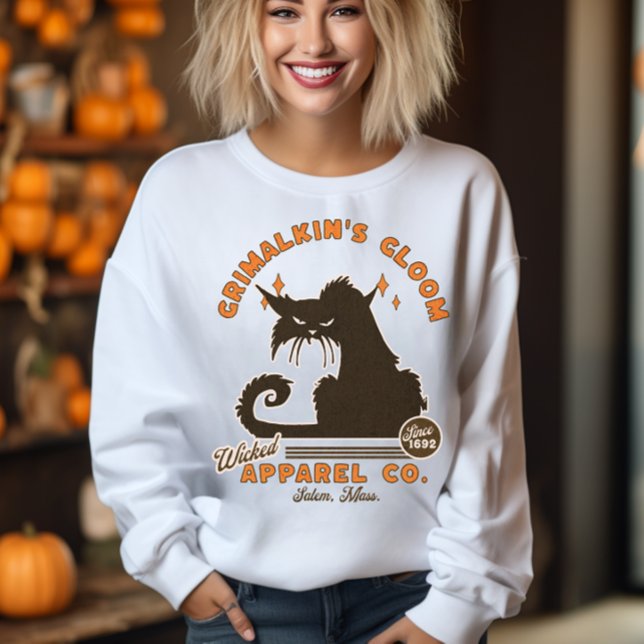Sweatshirt Retro Halloween Chat Grimalkin Orange Noir (A grumpy cat highlights this funny retro Halloween shirt. Great for cat lovers. This sassy feline hi)