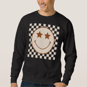 Sweatshirt Retro Happy Face À damiers Motif Pour Femmes Homme
