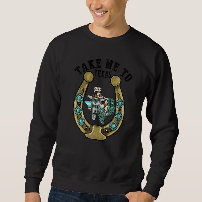 Sweatshirt Retro Horseshoe Gemstone Take Me To Texas Bull Sku (Devant)