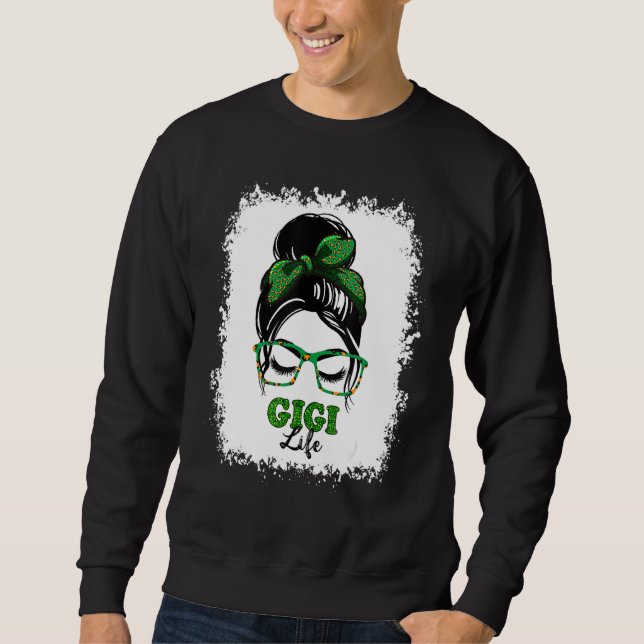 Sweatshirt Retro Irish Messy Bun Gigi Shamrock de vie Patrick (Devant)