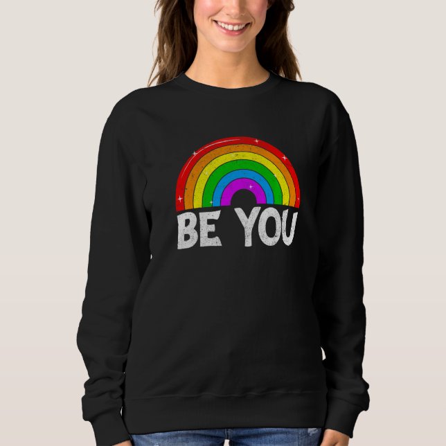 Sweatshirt Retro LGBT Rainbow Pride Gay Mois Be LGBT You Clo (Devant)