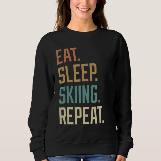 Sweatshirt Retro Mangez le sommeil Ski Répéter Vintage (Devant)