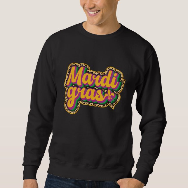 Sweatshirt Retro Mardi Gras Masquerade Beads Parade Leopard (Devant)