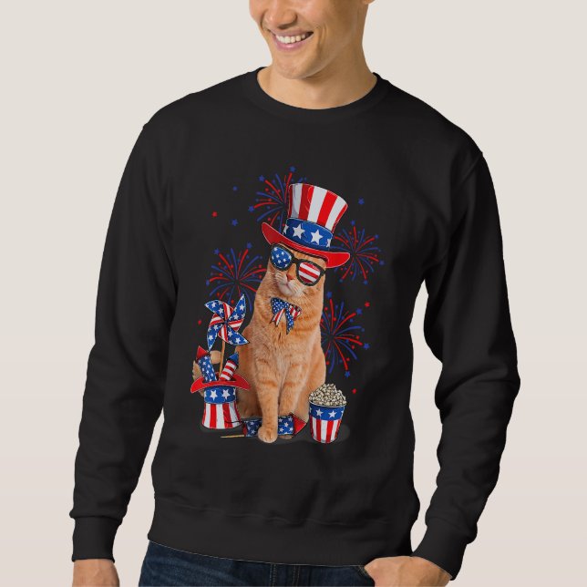 Sweatshirt Retro Mericat Cat Sunglasses American Flag  4th Of (Devant)