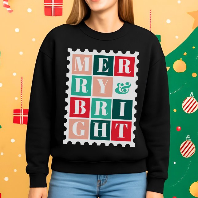 Sweatshirt Retro Merry and Bright  Christmas Postage Stamp (Créateur téléchargé)