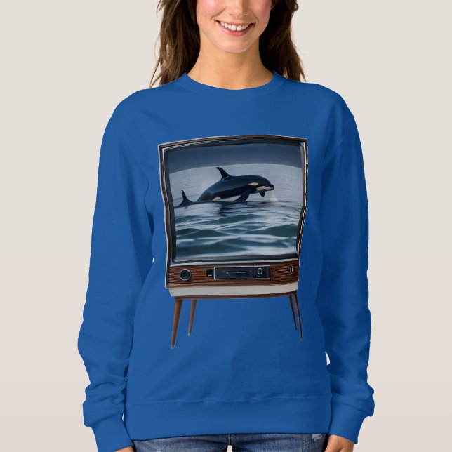 Sweatshirt Retro Orca Rehaussant la conception de la télévisi (Devant)