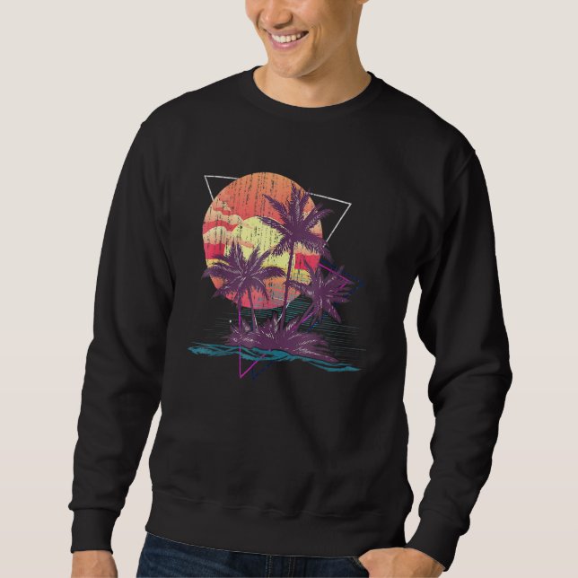 Sweatshirt Retro Palm Trees Beach Sunset Tropical Summer (Devant)