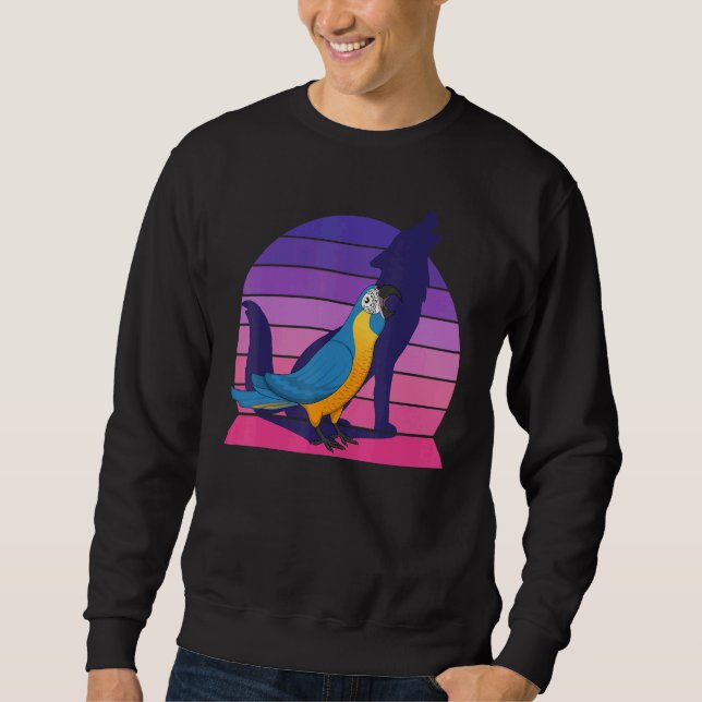 Sweatshirt Retro Parrot I Howling Wolf I hurle Blue Macaw (Devant)