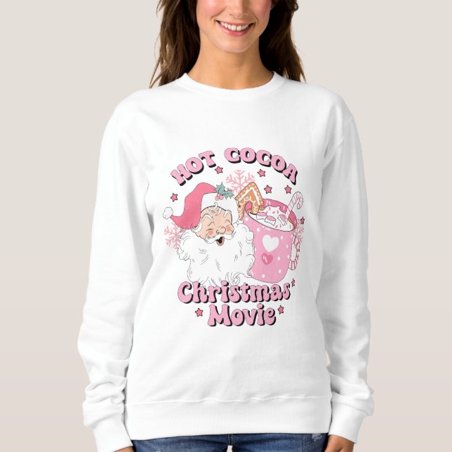 Sweatshirt Retro Pink Père Noël Noël Hot Cocoa Holiday (Devant)