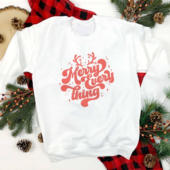 Sweatshirt Retro Red White Merry tout Joyeux Noël (Retro Red White Merry everything Merry Christmas Sweatshirt)