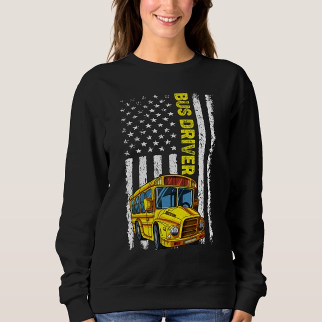 Sweatshirt Retro School Bus Driver   Patriotic American Flag (Devant)
