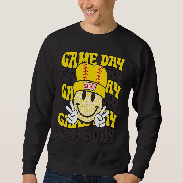 Sweatshirt Retro Smile Face Softball Game Day Vibes Softball  (Devant)