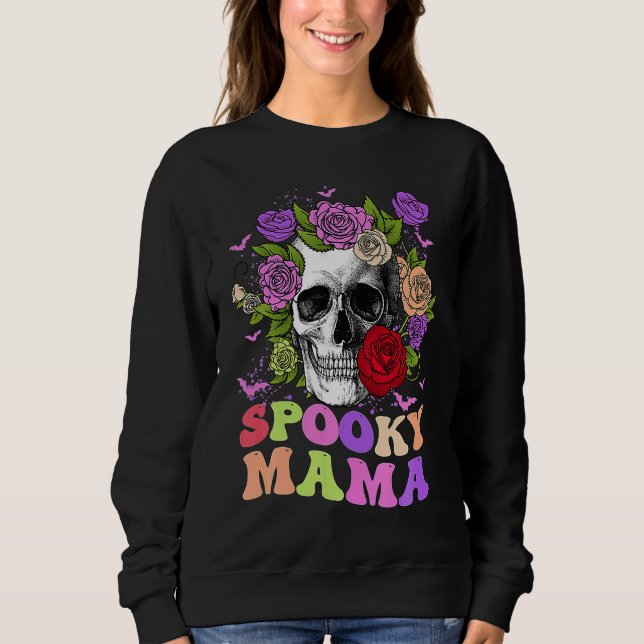 Sweatshirt Retro Spooky Mama Skull Women Flower Mom Skeleton  (Devant)