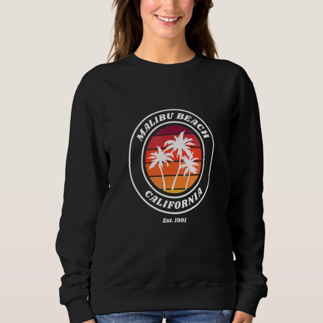 Sweatshirt Retro Sunset Malibu California Beach Palm Tree Ar (Devant)