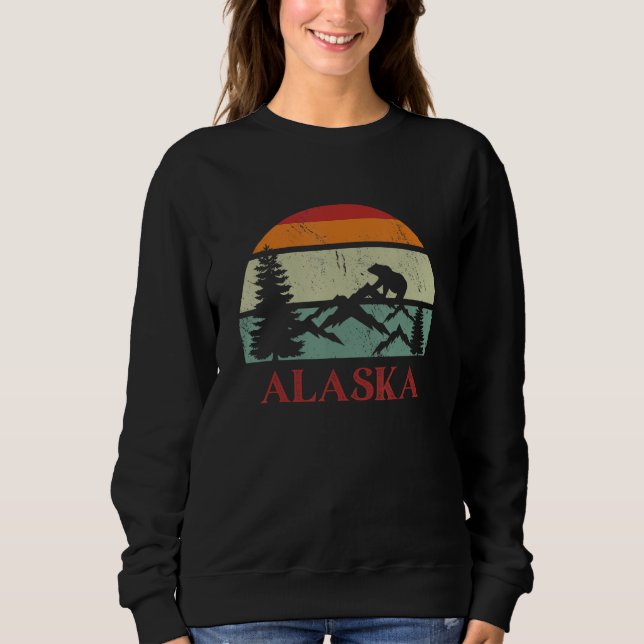 Sweatshirt Retro Sunset Mountains and Grizzly Bear Alaska Sou (Devant)