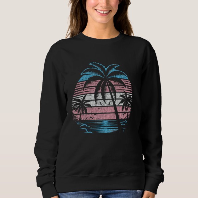 Sweatshirt Retro Sunset Palm Beach avec couleur de fierté tra (Devant)