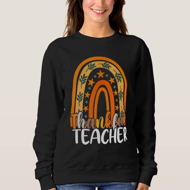 Sweatshirt Retro Thanksgiving Teacher Thankful Teacher Rainbo (Devant)
