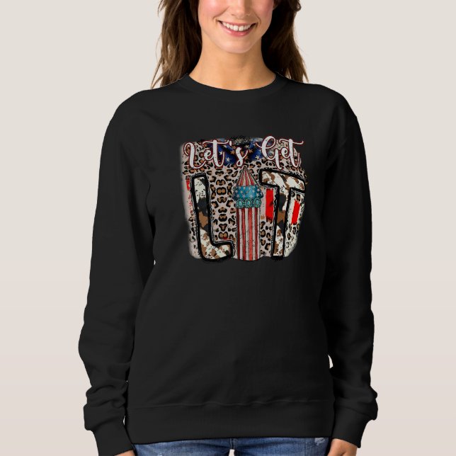 Sweatshirt Retro US Flag Lets Get Lit Leopard Firework Wester (Devant)