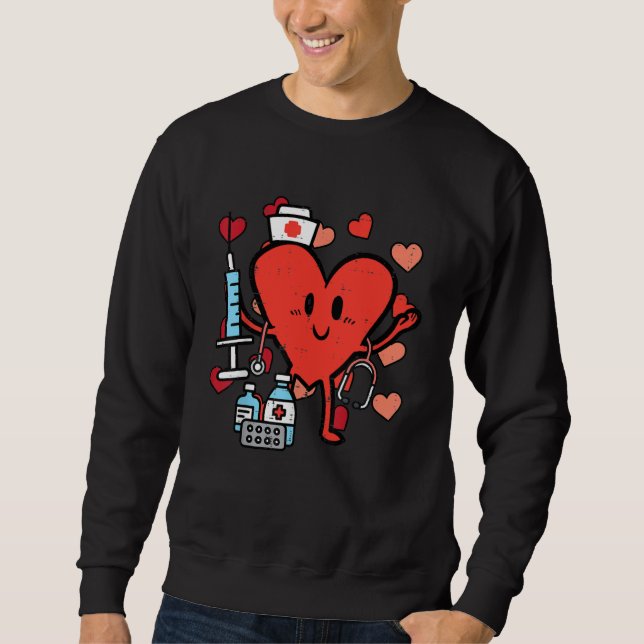 Sweatshirt Retro Valentines Day Nurse Heart Nursing Scrub Top (Devant)