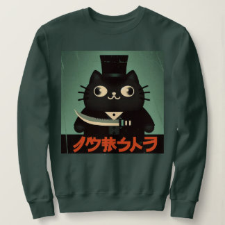 Sweatshirt Retro Vintage Black Cat with Suit and Knife Japan