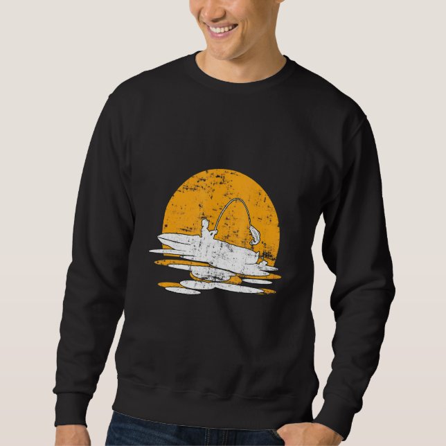 Sweatshirt Retro Vintage Sunset Kayak Pêche (Devant)