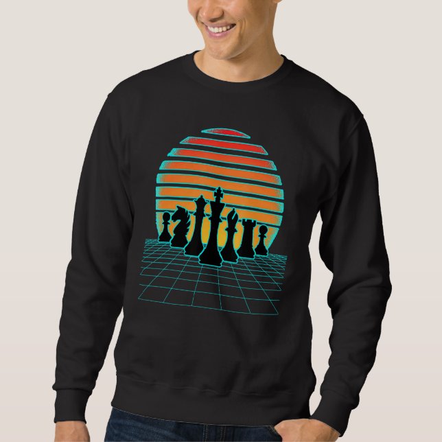 Sweatshirt Retrowave Chess Pièces esthétique 80s Style Jeu Sy (Devant)