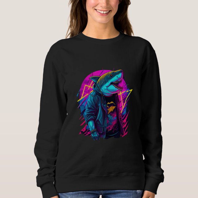 Sweatshirt Retrowave Shark Cool Retro 80s Inspired (Devant)