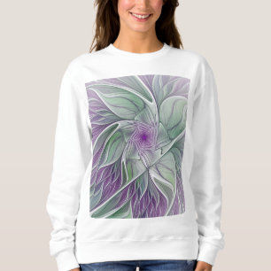 Sweatshirt Rêve de fleurs, Abstrait violet vert Fractal Art