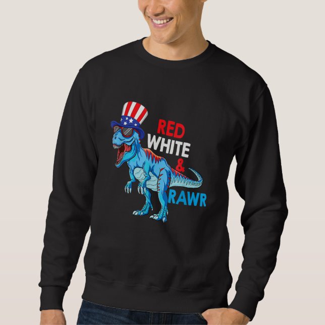 Sweatshirt Rex T Dinosaure Feu d'Artifice Rouge Blanc Bleu 4  (Devant)