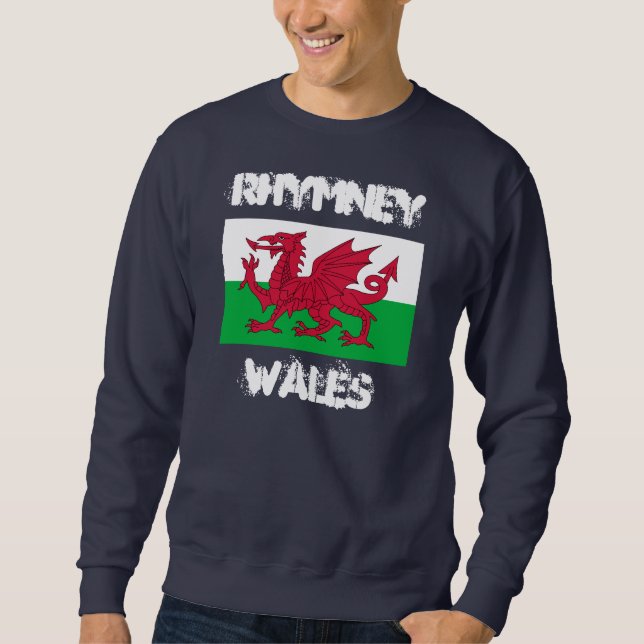 Sweatshirt Rhymney, Pays de Galles avec drapeau gallois (Devant)