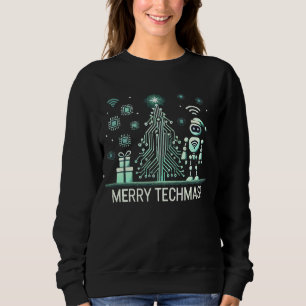Sweatshirt Robot IA avec arbre de Noël Tech - Joyeux Techmas
