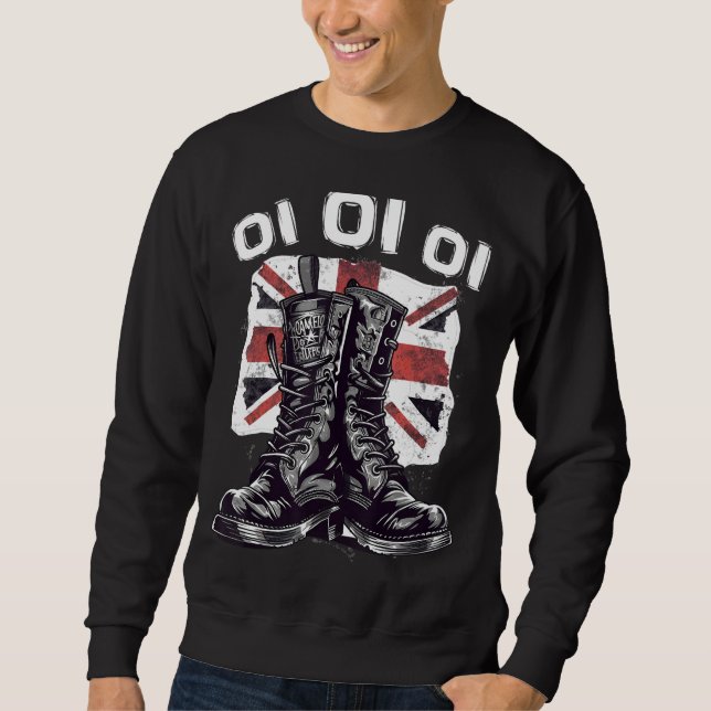 Sweatshirt Rocher De Punk Oi Avec Botte De Combat En Tête De  (Devant)