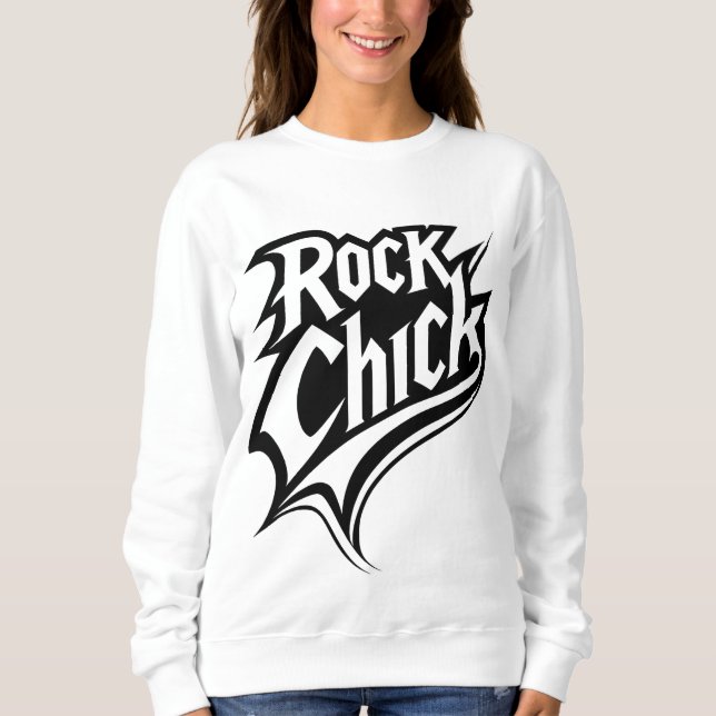 Sweatshirt Rock Chick - Audacieuse Typographie noir et blanc (Devant)
