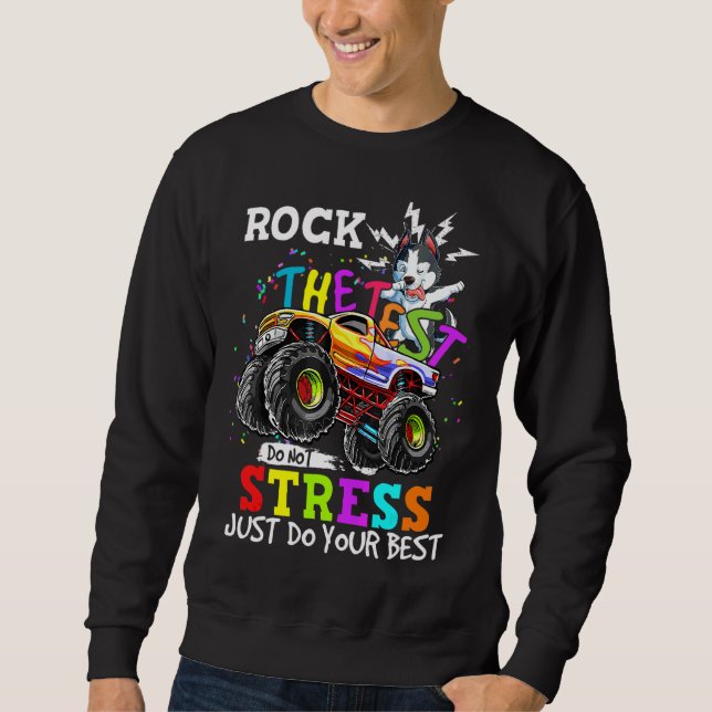 Sweatshirt Rock Enseignant Test Siberian Husky Dabbing Monst (Devant)