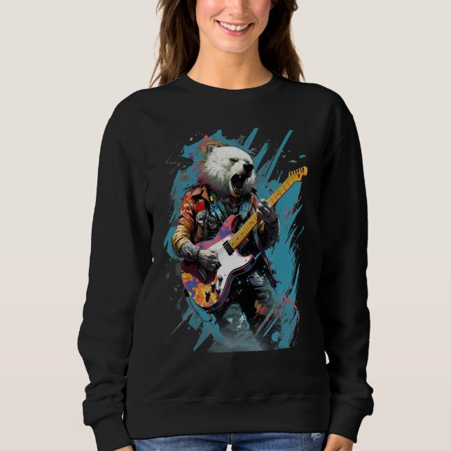 Sweatshirt Rock Guitar Polar Bear Guitarist (Devant)