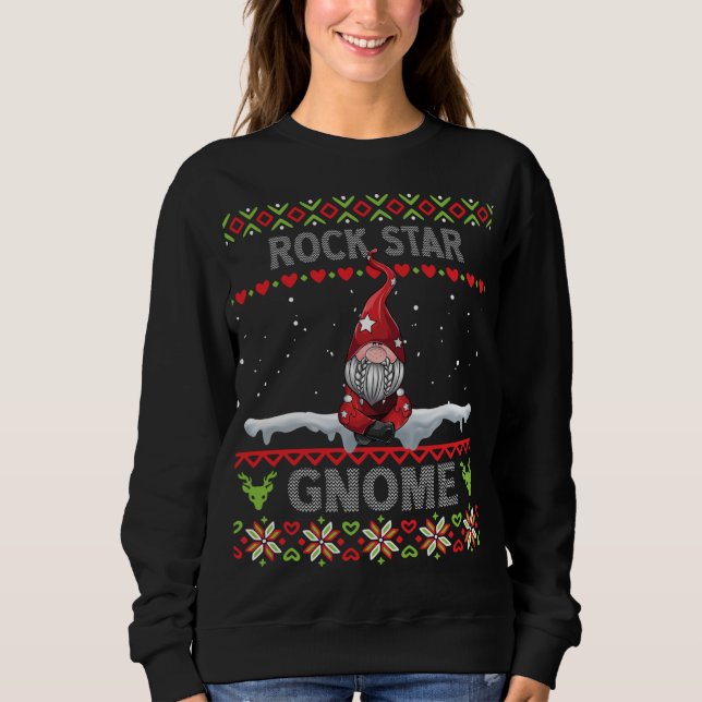 Sweatshirt rock star Gnome Matching famille Noël moches PJ (Devant)