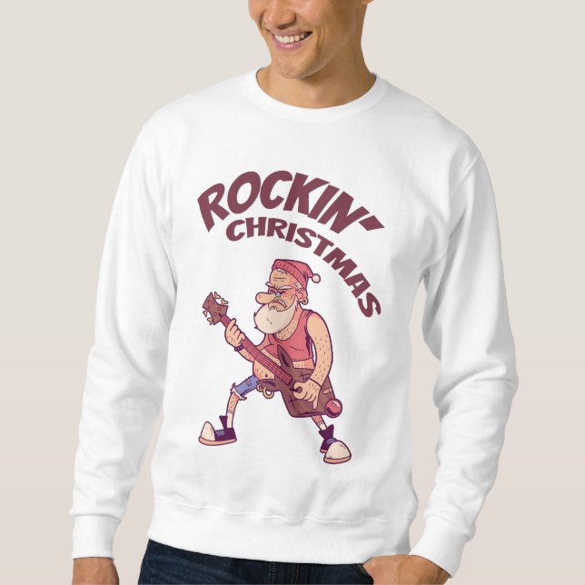 Sweatshirt Rockin Christmas, Père Noël rocking avec Guitar In (Devant)