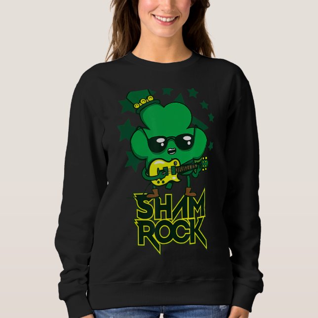 Sweatshirt Rockstar Shamrock Et Roulez Drôle St Patrick Day V (Devant)