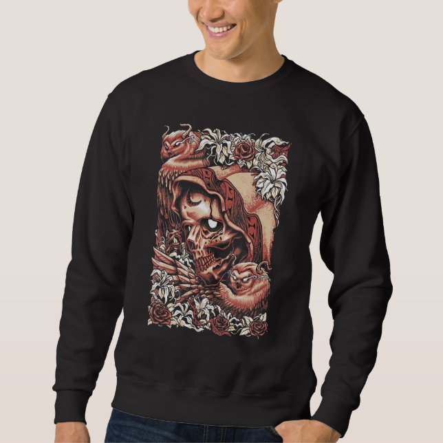 Sweatshirt Roi des crânes squelette avec hibou (Devant)