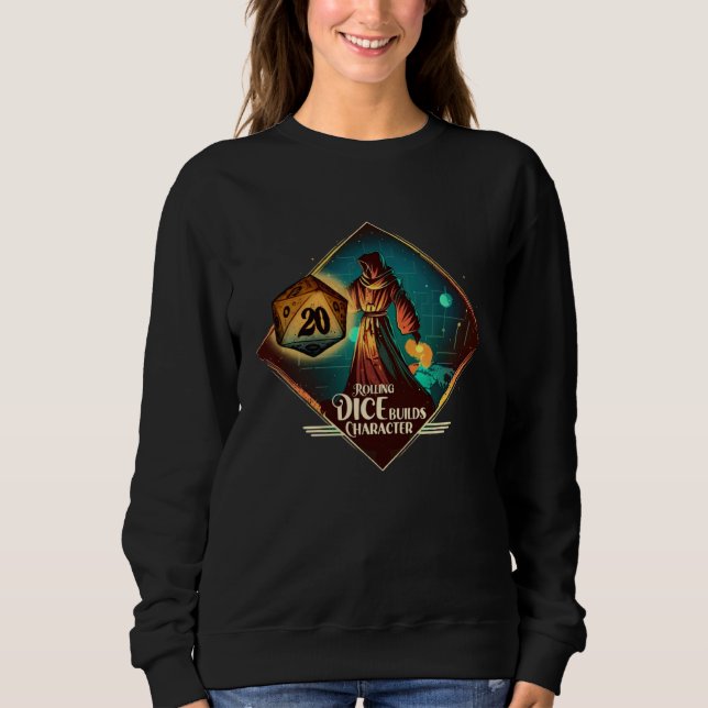 Sweatshirt Roleplaying or boardgame fantasyfigure with D20 di (Devant)