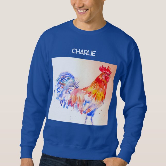 Sweatshirt Rooster Aquarelle Poulet Oiseau Cockerel Farm (Devant)