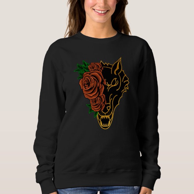 Sweatshirt Rose Half Wolf Face Aesthetic Retro Nostalgia ON B (Devant)