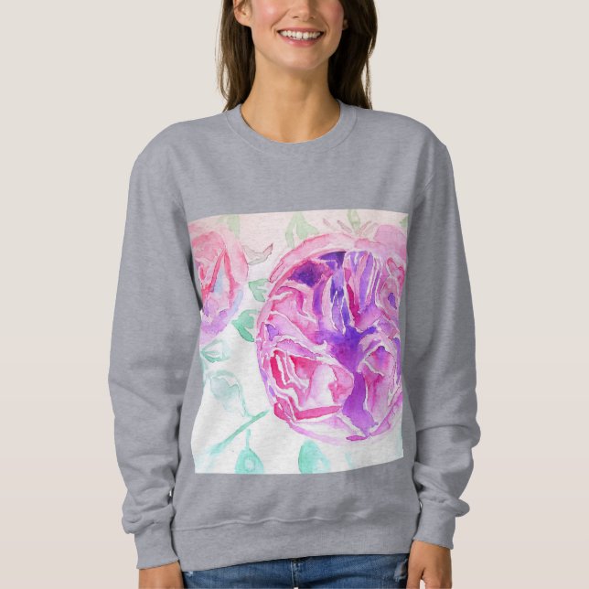 Sweatshirt Rose rose Aquarelle fleurs florales Rose T Chemise (Devant)