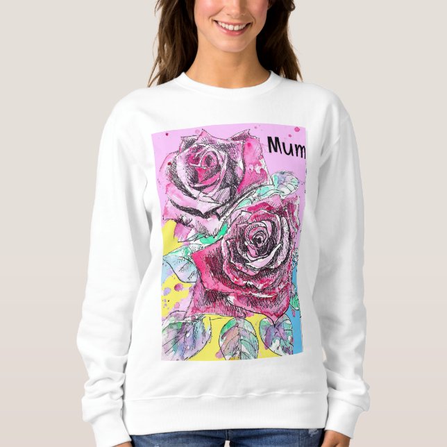 Sweatshirt Rose rouge Aquarelle couleur couleur rose chaud Ar (Devant)