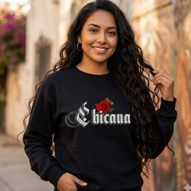 Sweatshirt Rose Rouge Chicana (Chicana Red Rose Sweatshirt)
